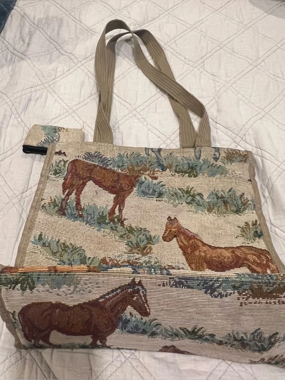 Vintage Jade Equestrian Southwestern Horse Tapestry Tote Bag